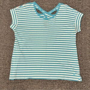 Talbots Aqua & White Striped Short Sleeve Tee with Crisscross Back
